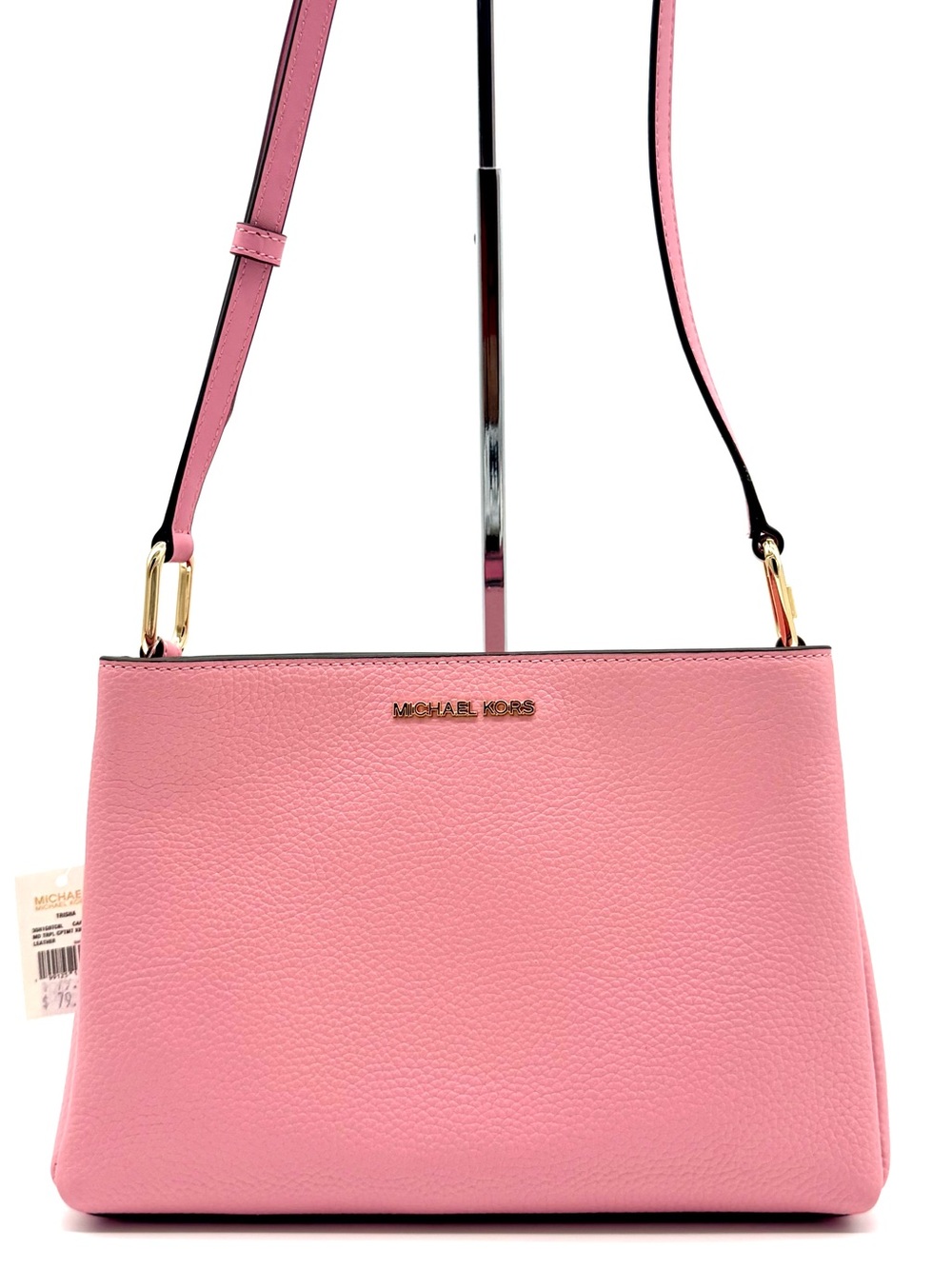 Michael Kors Trisha Medium Pebbled Leather Crossbody Bag Pink